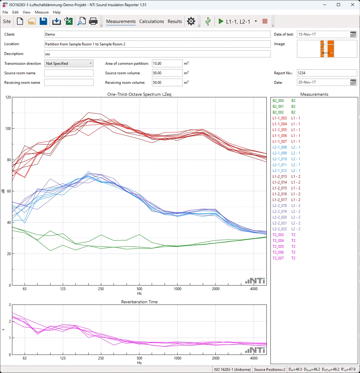 NTi Sound Insulation Reporter PC-Software